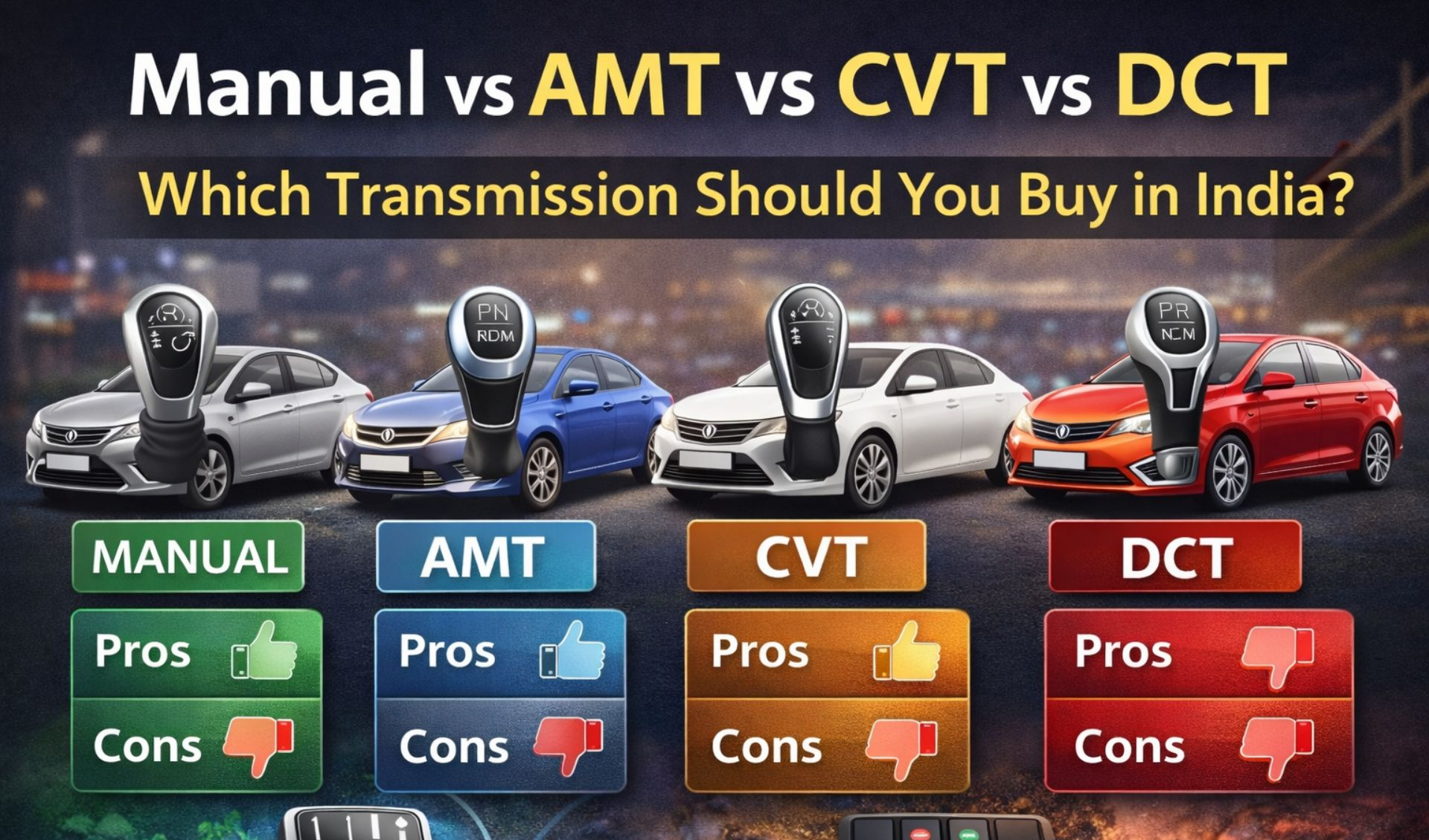 Manual vs AMT vs CVT vs DCT: Which Transmission Should You Choose in India?